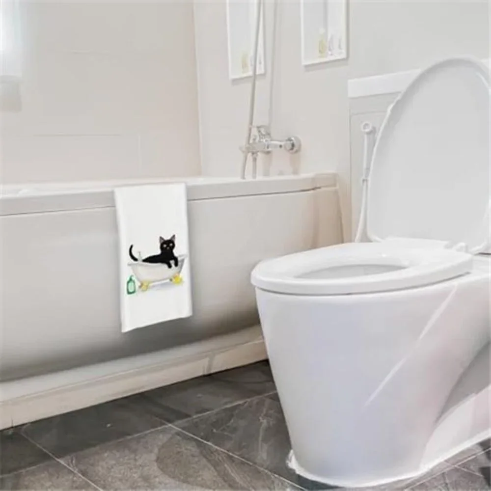 Black Cat Hand Towels for Bathroom Set of 4 - Cat Hand Towels for Cat Lovers